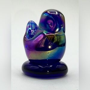Vtg 1990 RAINBOW BIRD Bluebird of Happiness Signed LEO WARD Art Glass CARNIVAL
